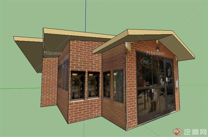 现代单层拼叠式咖啡馆建筑设计su模型