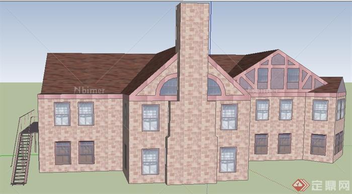 现代双层办公用房建筑设计su模型