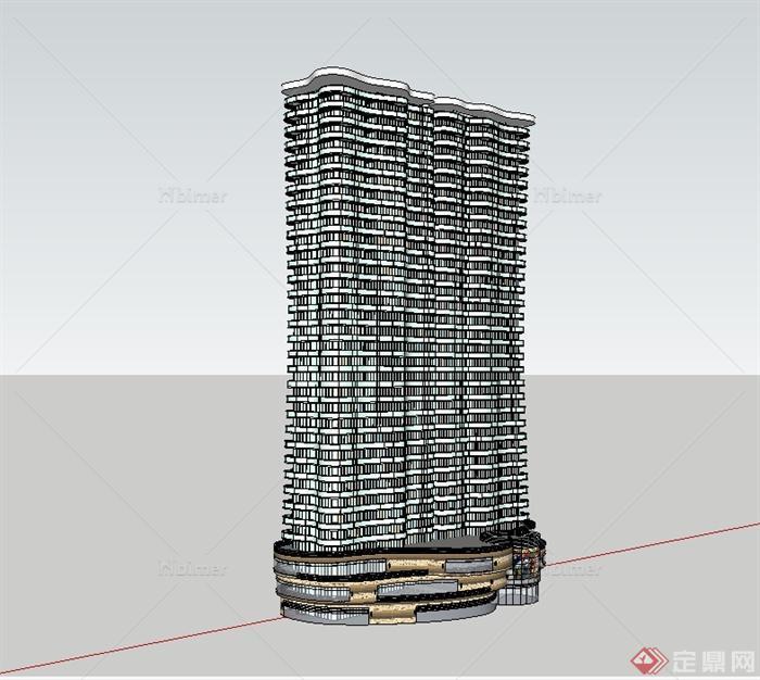现代风格海边的高层精细曲线商业住宅楼设计su模