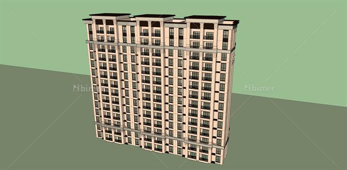保利某新古典住宅公寓楼建筑设计方案SU模型[原创