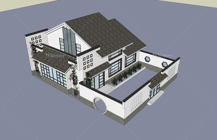 中式独栋别墅(44941)su模型下载