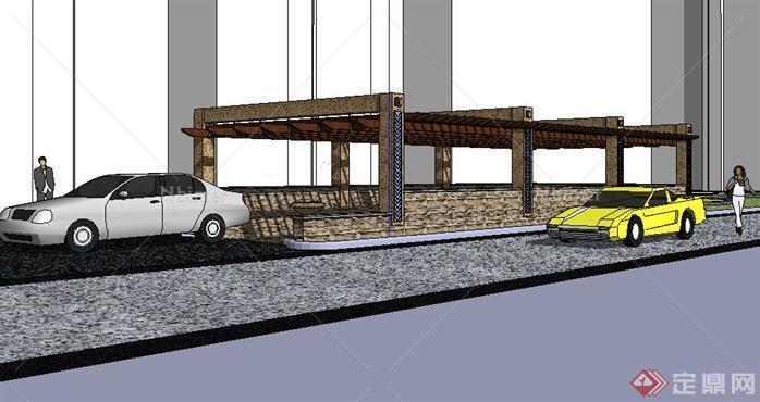 某居住区地下车库入口景观设计SketchUp(SU)3D模