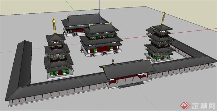 古典中式寺庙整体建筑su模型[原创]