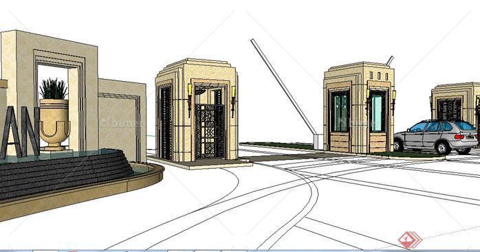 某居住区保安亭大门景观设计SketchUp(SU)3D模型