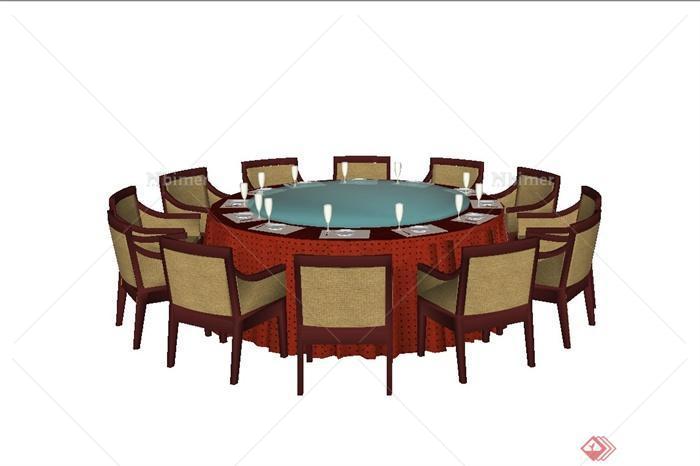 某现代风格包间餐桌椅设计su模型