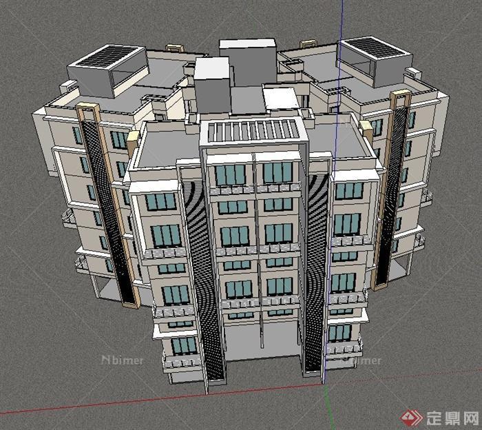 一栋七层住宅建筑设计SU模型