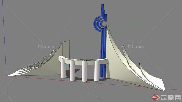 现代航空学院大门设计su模型