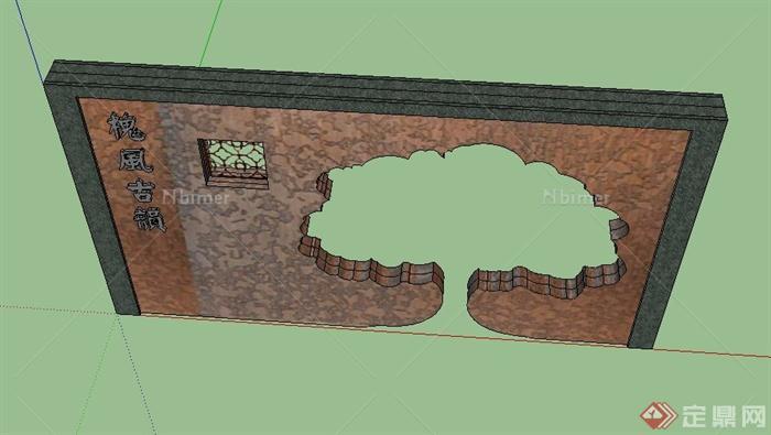 园林景观节点镂空文化景墙设计SU模型