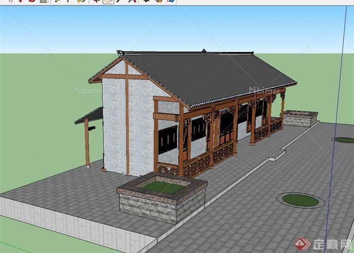 中国古典单层居住建筑楼su模型[原创]