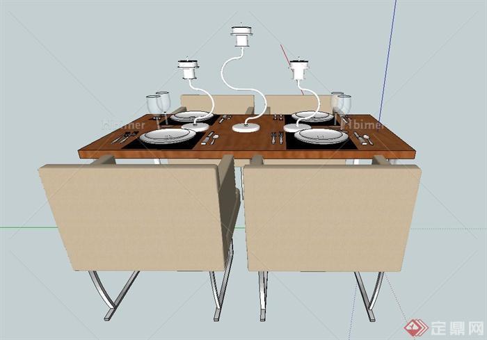 现代风格室内四人餐桌椅设计SU模型