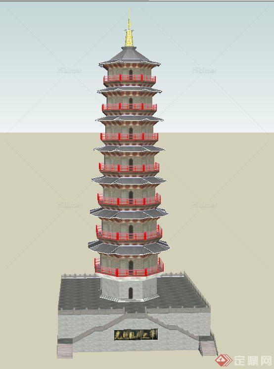 某古典中式寺庙七层塔楼建筑设计SU模型