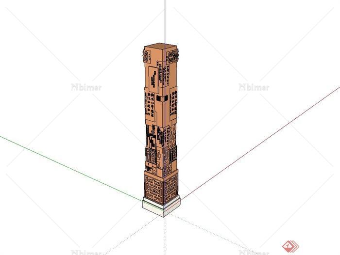 古典中式风格景观柱雕塑设计su模型[原创]