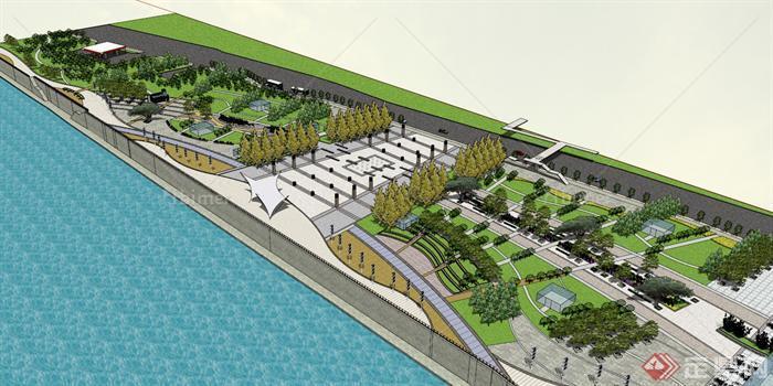 某现代风格滨水广场景观规划设计SU模型