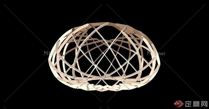 某球形木制镂空抽象雕塑SU模型