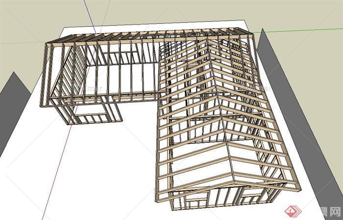 某木质单层住宅建筑框架设计su模型