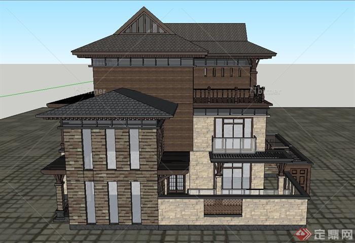 某两层新古典风格别墅建筑设计SU模型