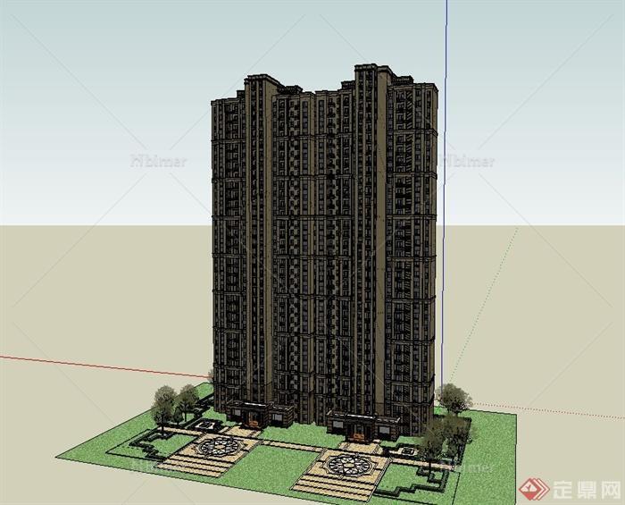 某现代高层住宅小区楼设计su模型
