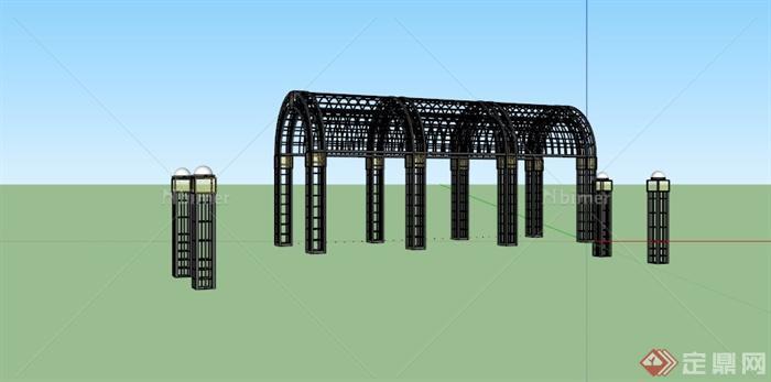 现代中式拱形钢结构花廊架SU模型