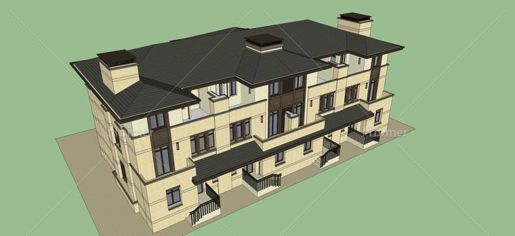 草原风格联排别墅(55064)su模型下载