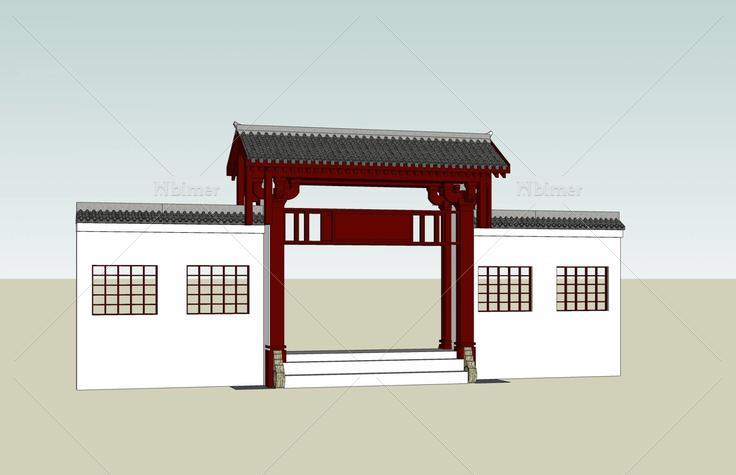 中式--大门(38800)su模型下载
