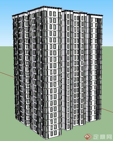 现代高层住宅楼公寓建筑su模型[原创]