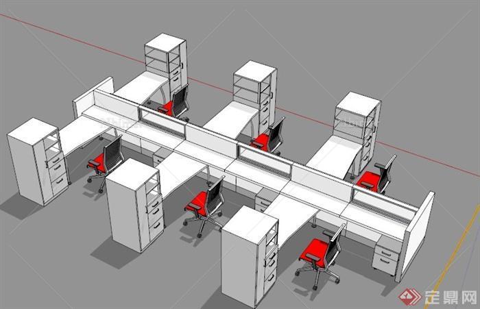 六张单人办公桌设计SU模型[原创]