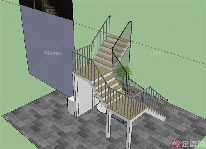 某现代风格住宅楼楼梯设计su模型[原创]