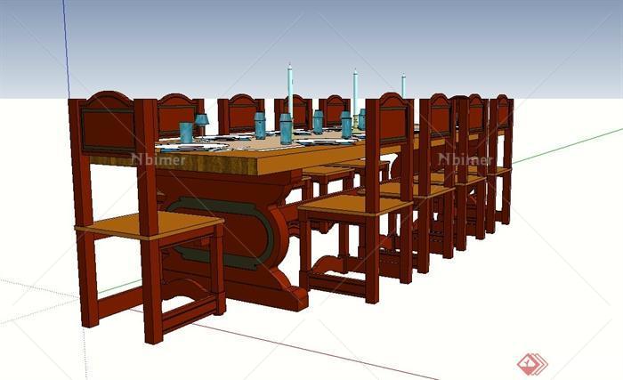 某现代中式餐桌设计su模型