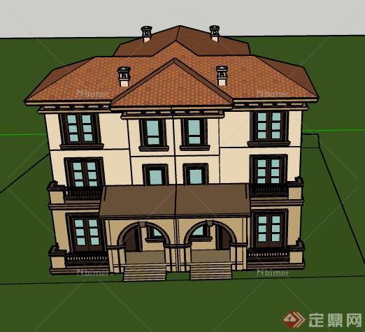 某现代双拼别墅建筑设计SU模型