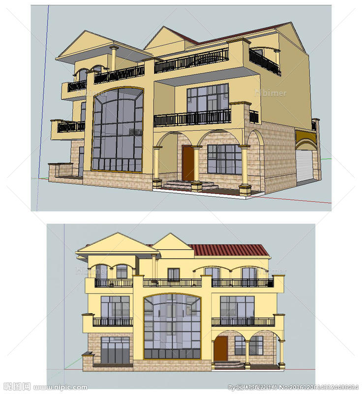 地中海别墅建筑草图大师SU模型图片
