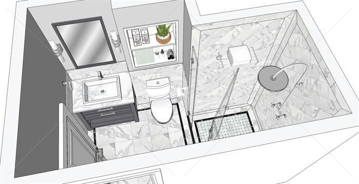 现代风格室内小型卫生间设计su模型[原创]