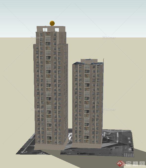 某小区两栋现代高层住宅建筑设计SU模型