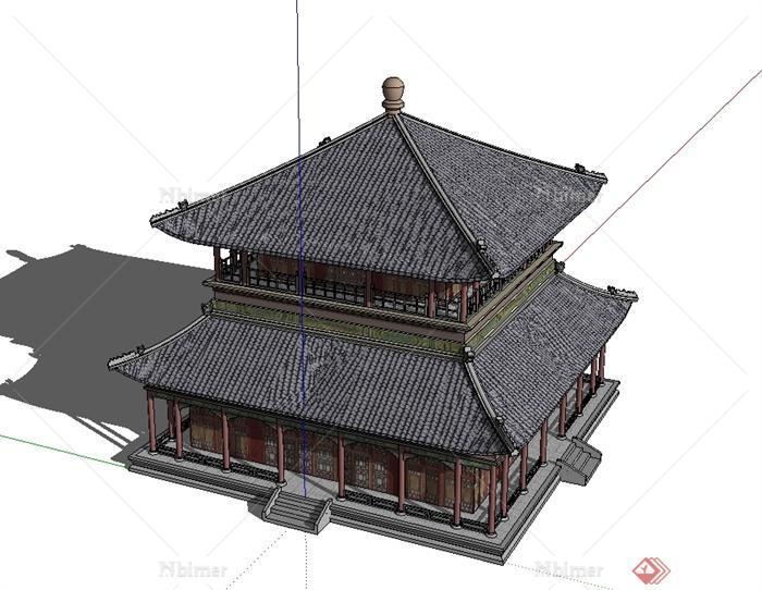 某古典中式风格完整详细茶楼建筑设计su模型[原创