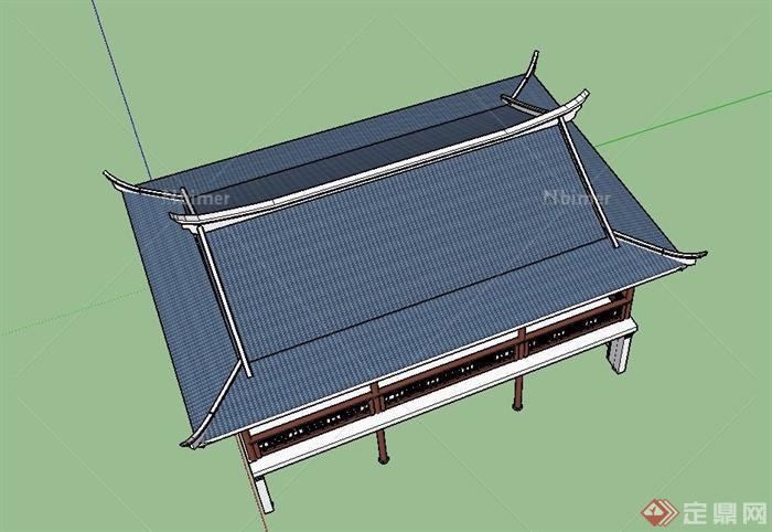 古典中式两层茶楼建筑设计SU模型