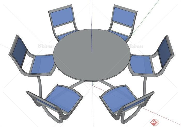 现代简约六人座桌椅组合su模型