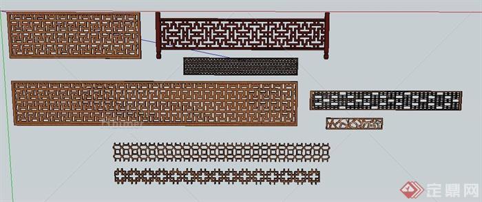 木质镂空围栏花纹设计SU模型