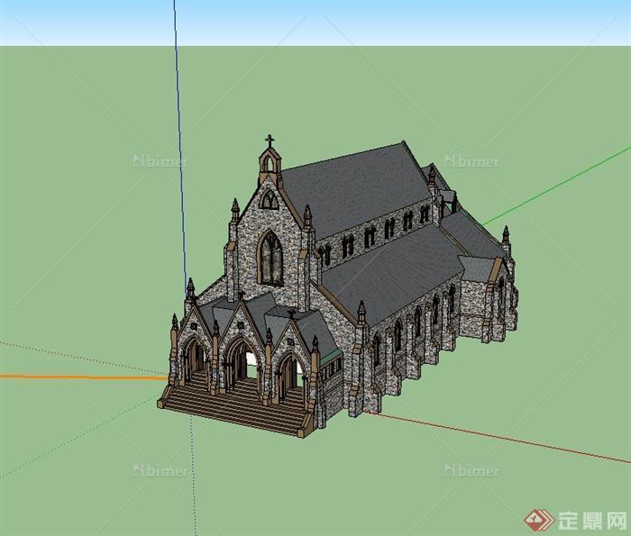 某英式风格贴图教堂建筑楼设计su模型[原创]
