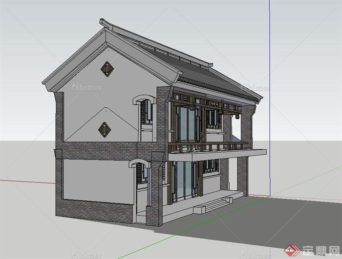 两层古典中式住宅楼建筑设计su模型