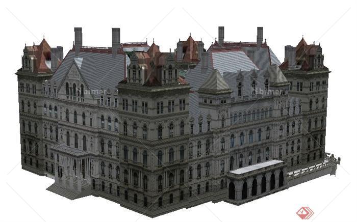 纽约州议会大厦办公建筑设计SU模型