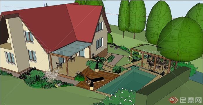 某两层住宅庭院景观设计SU模型[原创]