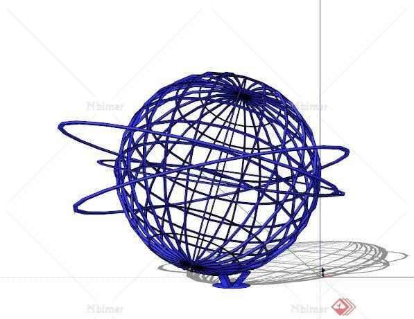 蓝色镂空球形状雕塑SU模型[原创]
