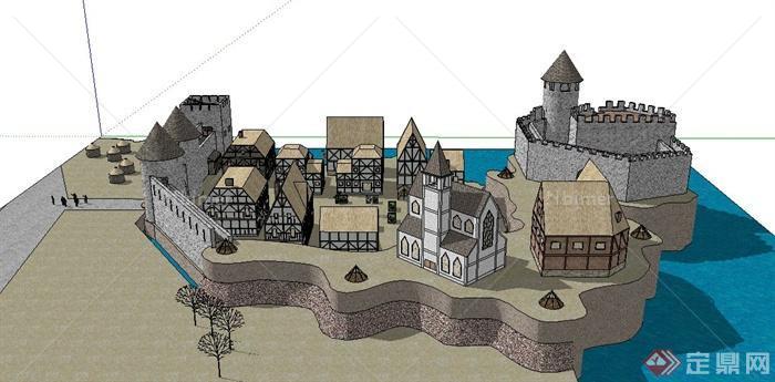 欧式某城堡住宅区住宅建筑设计SU模型