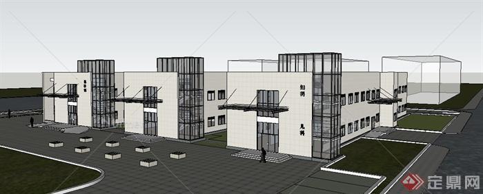 现代风格二层医院建筑设计su模型