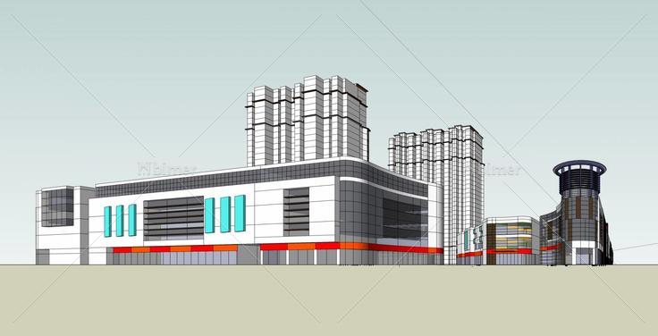 现代商业街及住宅楼(35854)su模型下载