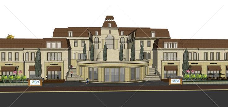 欧式风格商业公寓建筑sketchup模型