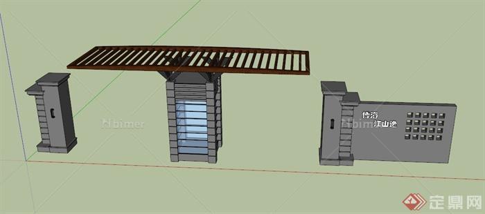 中式廊架式大门设计SU模型