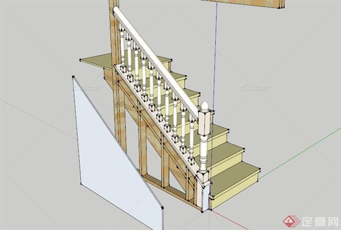 欧式木制楼梯设计SU模型[原创]