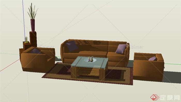 现代沙发、茶几、柜子组合设计SU模型