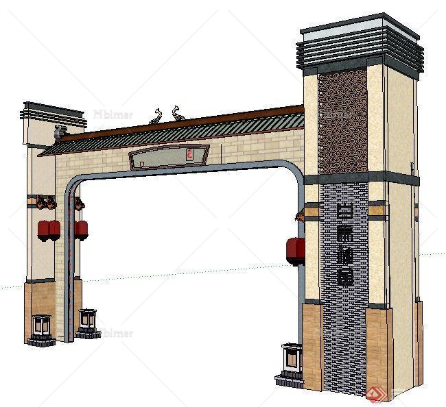 现代新中式社区大门设计su模型