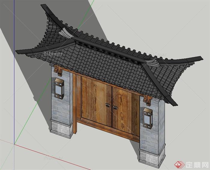 建筑节点古典中式大门设计SU模型